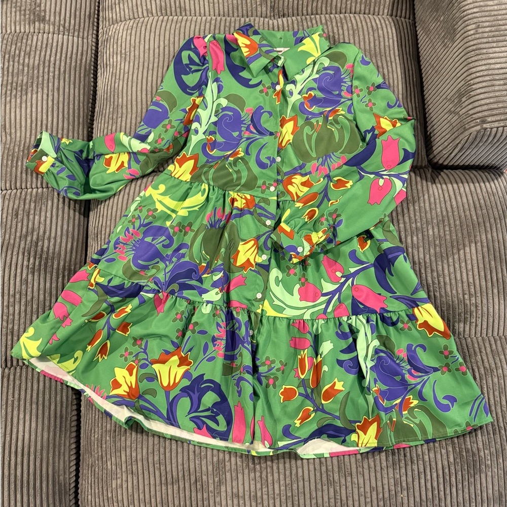 Colorful Floral Tiered Dress, XS